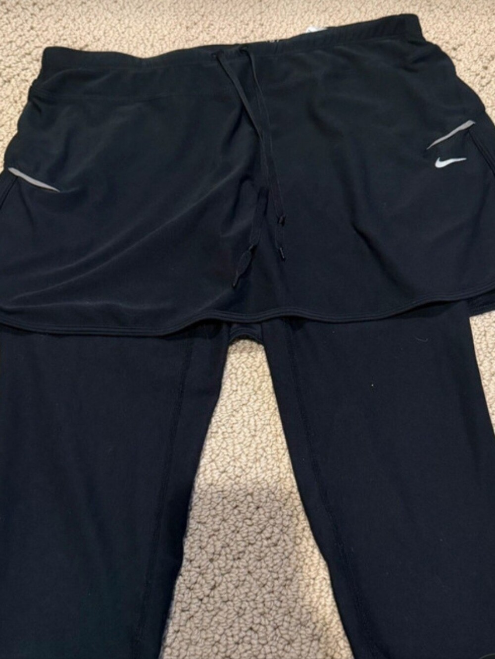 Nike Dri Fit Womens Black Shorts With Attached Leggings with Drawstring Waist